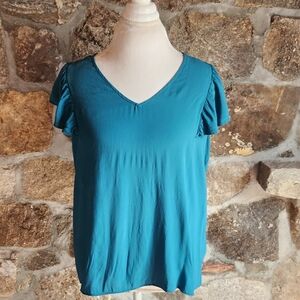 Old Navy Flutter Sleeve Blue  V-Neck Pullover Blouse Size M